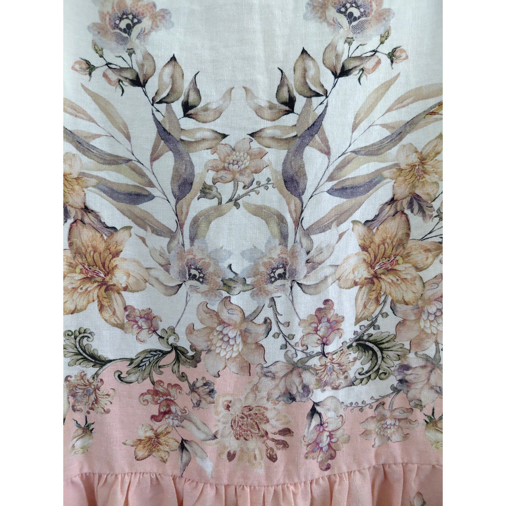 House of Harlow 1960 Boho Floral Midi Skirt LARGE Linen Chintz Tiered Pink Girly - Picture 2 of 15
